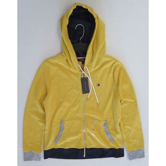 Tommy Hilfiger J1KE0434 Women's Sz M Yellow/Gray Full Zip Colorblock Hoodie $70 - Picture 4 of 8